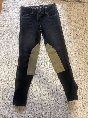 Women’s Black Skinny Riding Jeans with Olive Knee Panels